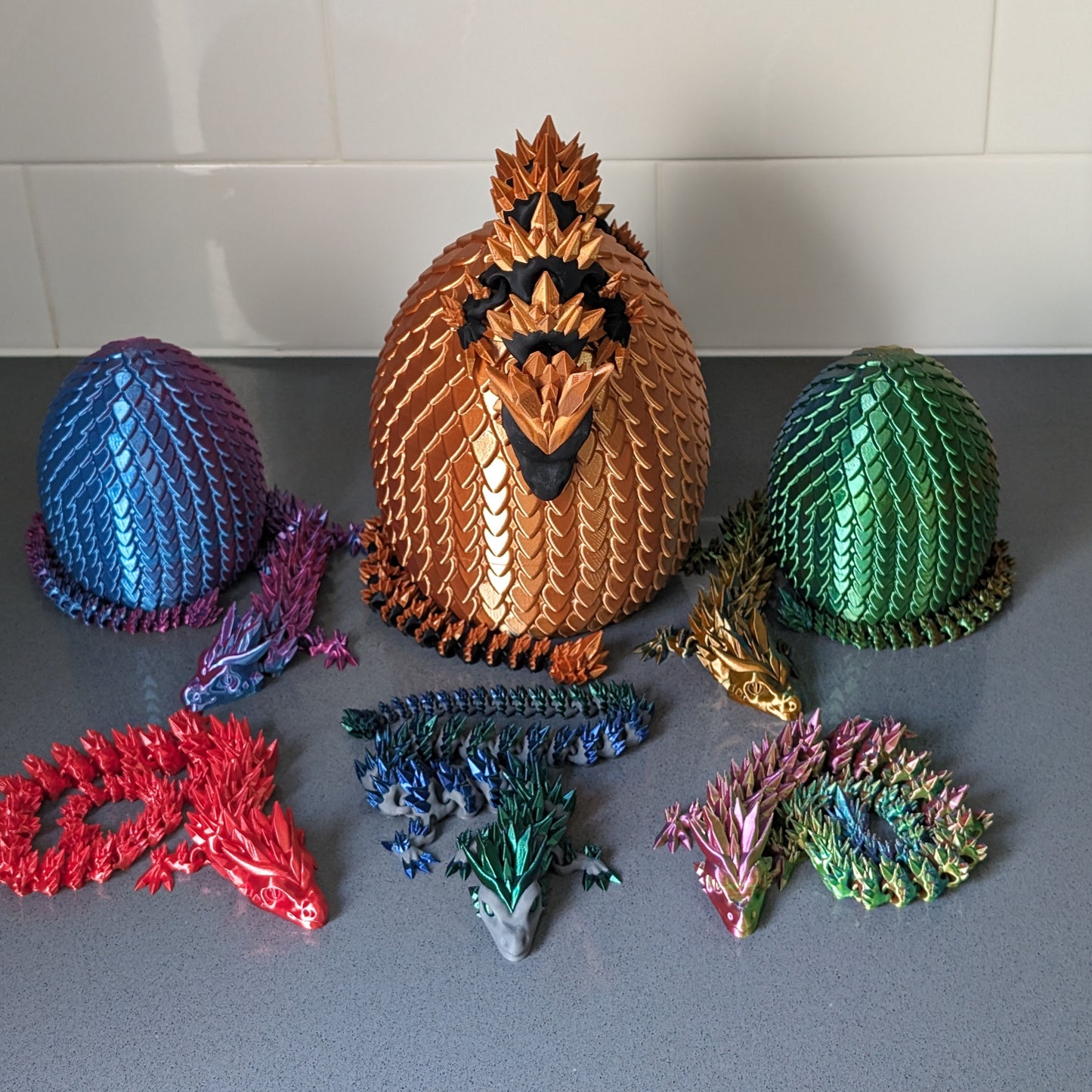 Articulated crystal dragon and egg combo